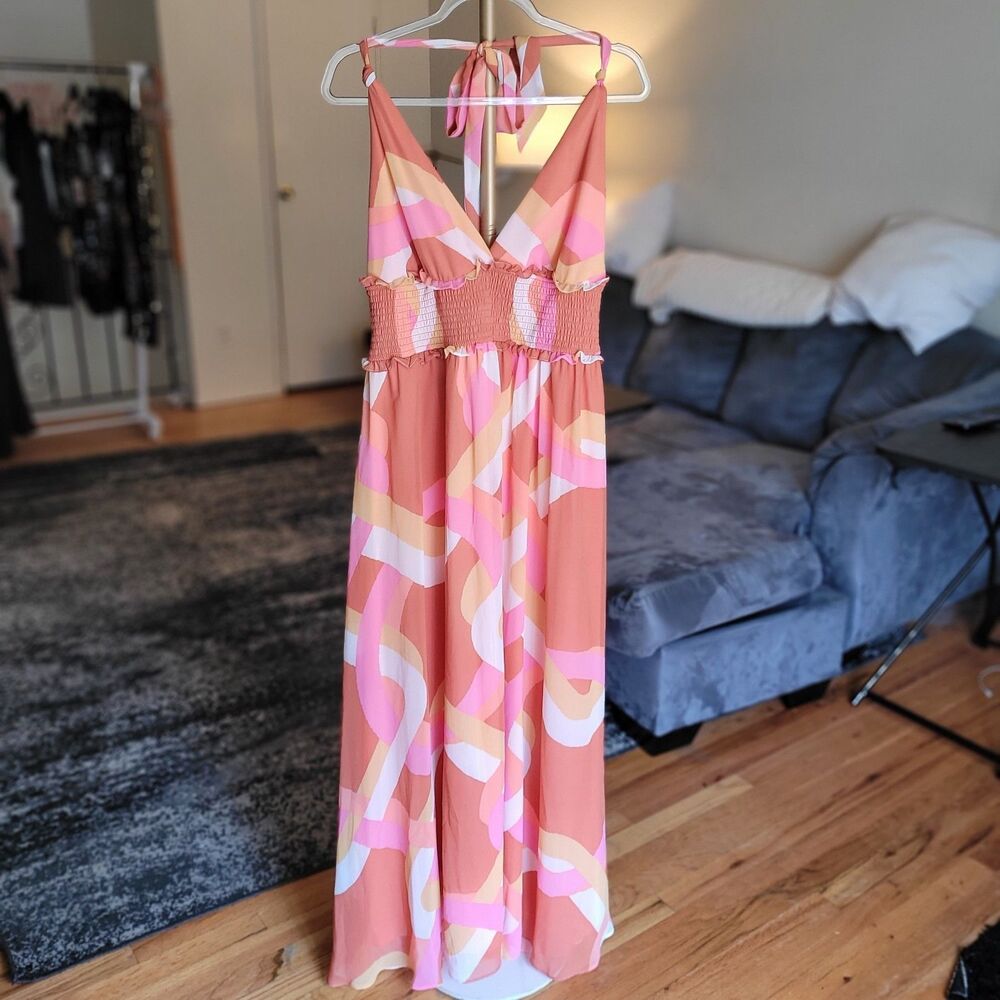 Premier Amor Women's Multicolor Long Maxi Dress Size 18 Sleeveless V Neck NWT